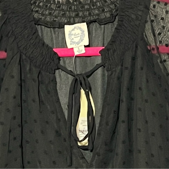 Women's Blue Rain Short Dress Ruffles Black Sheer Long Sl Elastic waist Size L - Picture 3 of 8